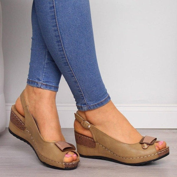 2019 Women Wedges Peep Toe Sandals Summer Platform Casual Rome Middle Heels Shoes Buckle Strap Female Pumps Ladies Beach Shoes
