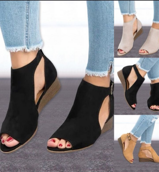Women Shoes 2019 Wedge Buckles Fish Mouth Sandals Gladiator Women Sandals Mid-heeled Shoes Ladies Fashion Summer Shoes 35-43