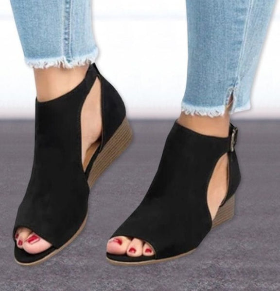 Women Shoes 2019 Wedge Buckles Fish Mouth Sandals Gladiator Women Sandals Mid-heeled Shoes Ladies Fashion Summer Shoes 35-43